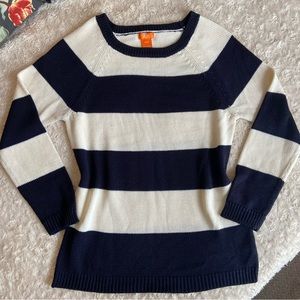 Joe Fresh Dark Navy & Cream Knit Crewneck Pullover Sweater Medium M